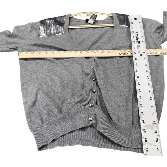 Torrid Cardigan Plus 2X Gray Sequined Accent Button Up Long Sleeve Sweater - Picture 5 of 9